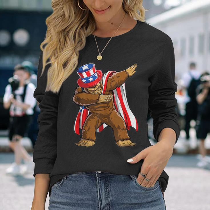 Sasquatch Dabbing Bigfoot 4Th Of July Usa Flag Independence Long Sleeve T-Shirt T-Shirt Gifts for Her