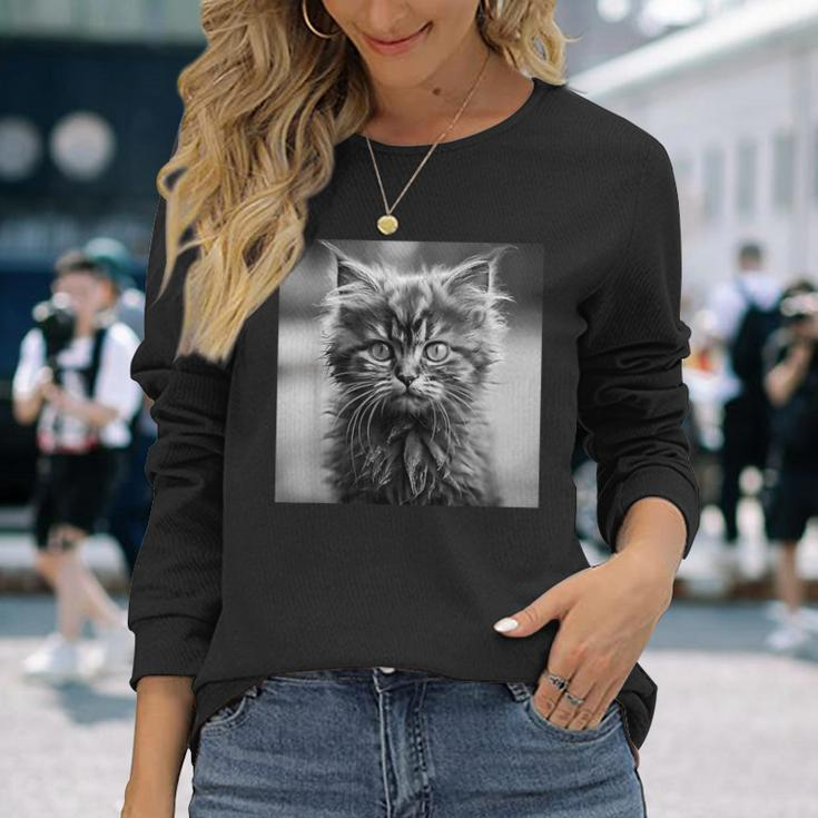 Selkirk Rex Cat Cinematic Black And White Photography Long Sleeve T-Shirt Gifts for Her