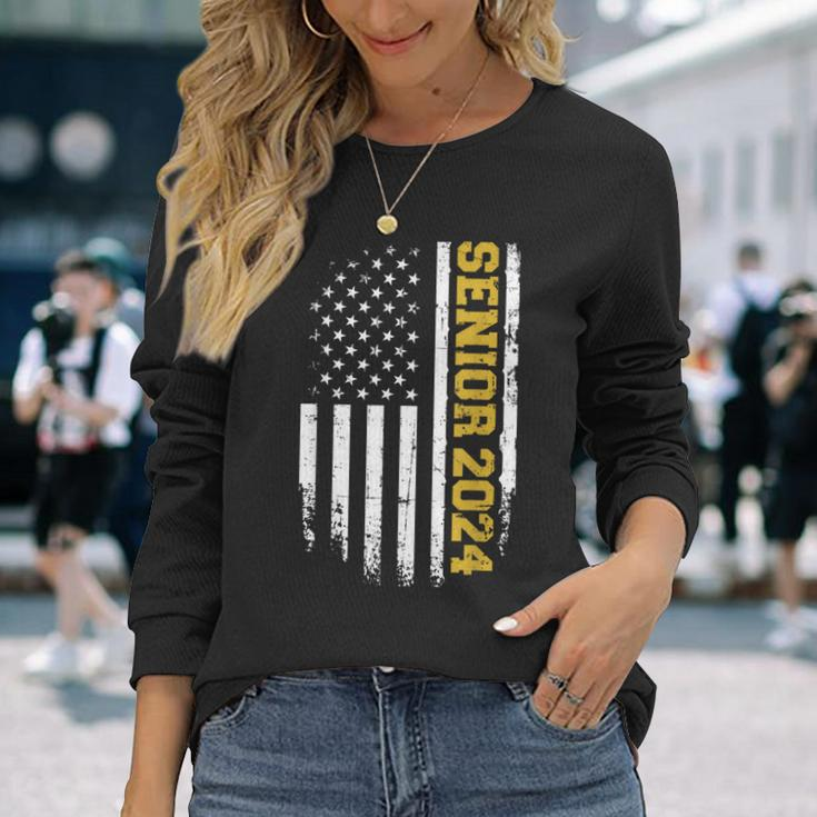 Senior 2024 Graduation Class Of Vintage Flag Long Sleeve Gifts for Her