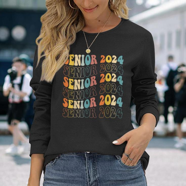 Senior 2024 Groovy Retro Class Of 2024 Graduation Long Sleeve T-Shirt Gifts for Her