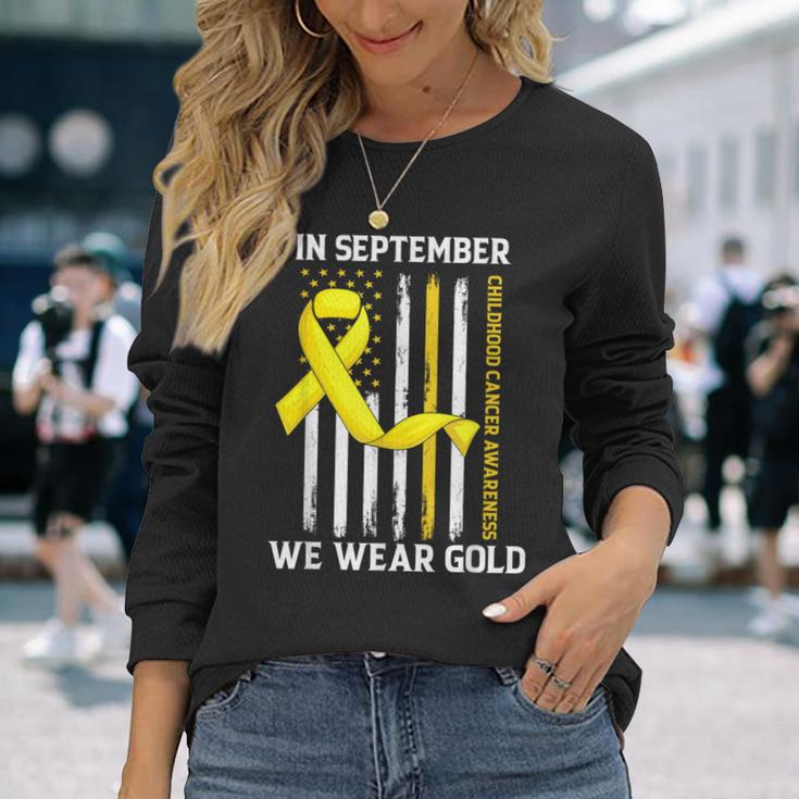 In September We Wear Gold Yellow Childhood Cancer Awareness Long Sleeve Gifts for Her