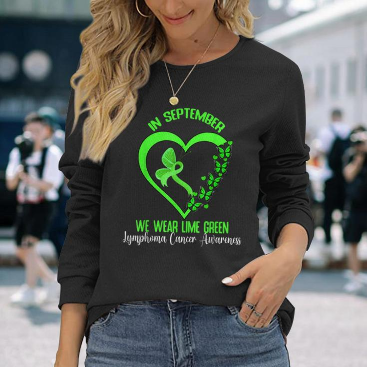 In September We Wear Green Ribbon Lymphoma Cancer Awareness Long Sleeve Gifts for Her