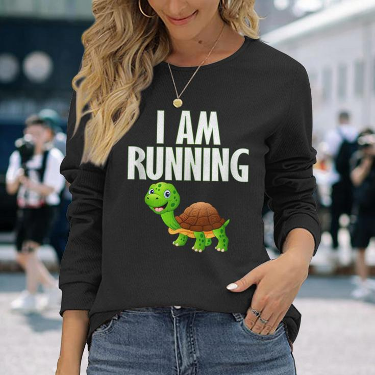 Slow Runner Turtle I Am Running Runner Graphic Running Long Sleeve T-Shirt T-Shirt Gifts for Her