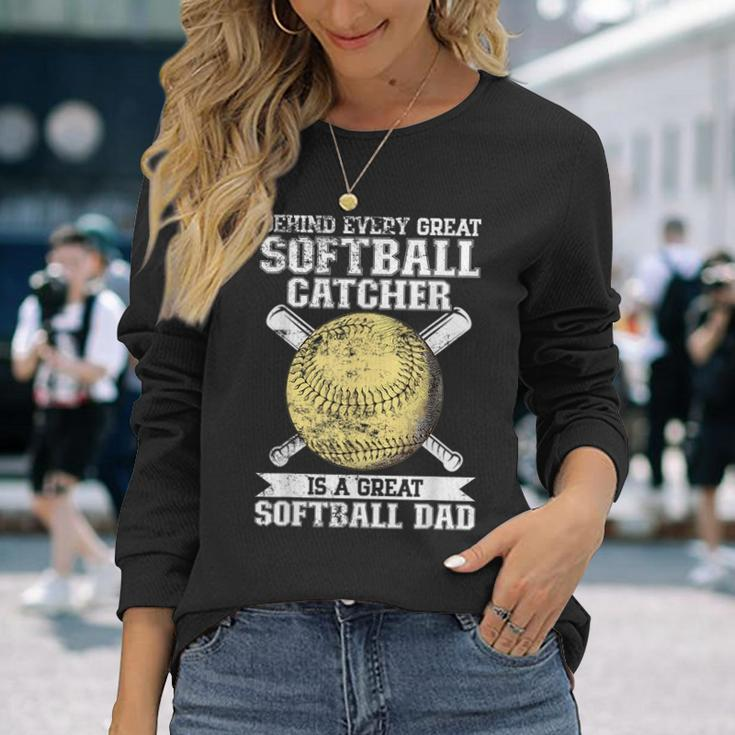 Softball Catcher Dad Pitcher Fastpitch Coach Fathers Day Long Sleeve T-Shirt Gifts for Her