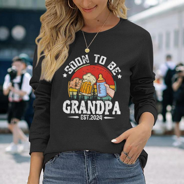 Soon To Be Grandpa 2024 Retro Pregnancy Announcement Dad Long Sleeve Gifts for Her