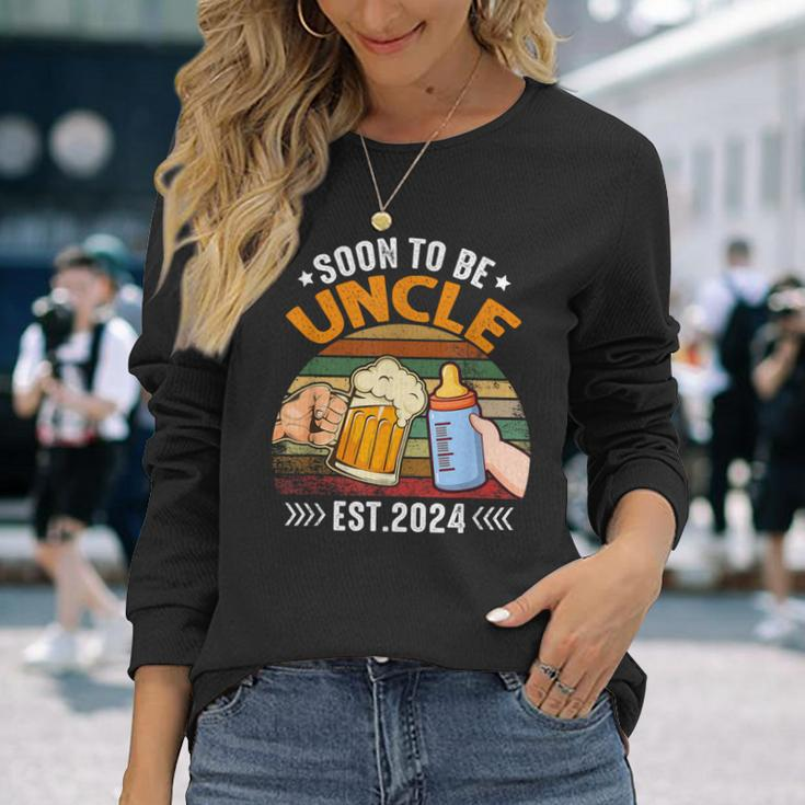 Soon To Be Uncle Again 2024 Pregnancy Announcement Dad Long Sleeve T-Shirt Gifts for Her