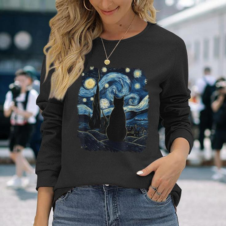 Starry Night Inspired Cat Cat Long Sleeve Gifts for Her