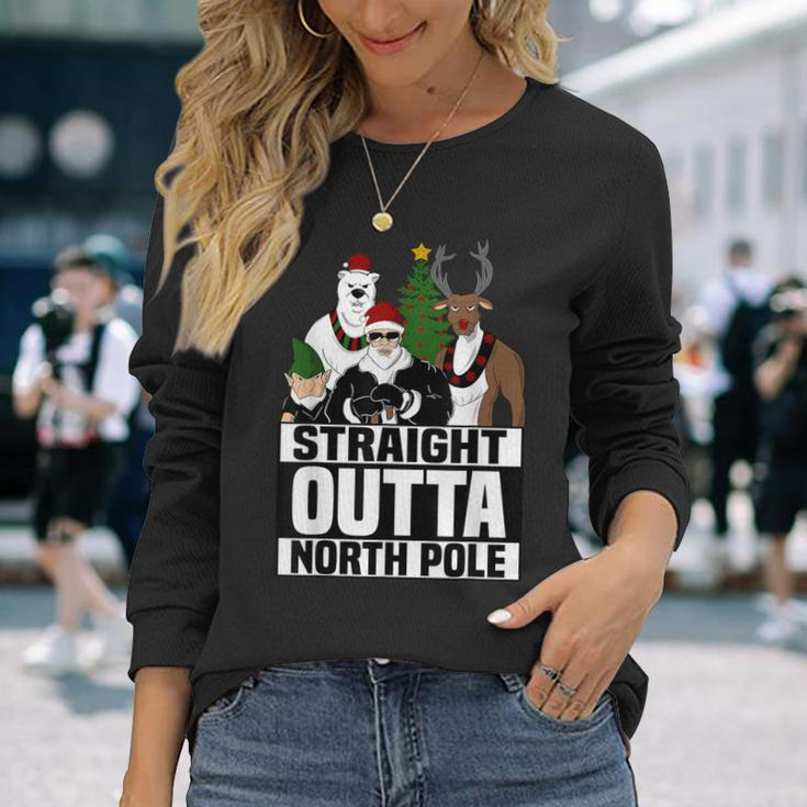 Straight Outta North Pole Christmas Pajama Long Sleeve T-Shirt Gifts for Her