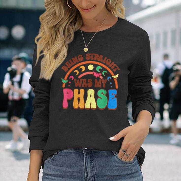 Being Straight Was My Phase Groovy Lgbt Pride Month Gay Les Long Sleeve T-Shirt T-Shirt Gifts for Her