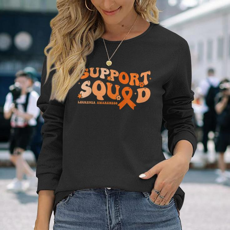 Support Squad Orange Ribbon Leukemia Blood Cancer Awareness Long Sleeve T-Shirt T-Shirt Gifts for Her