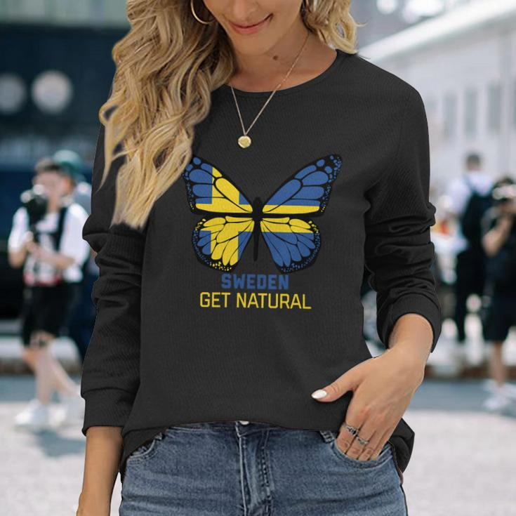 Sweden Buttlerfly Flag Long Sleeve T-Shirt Gifts for Her