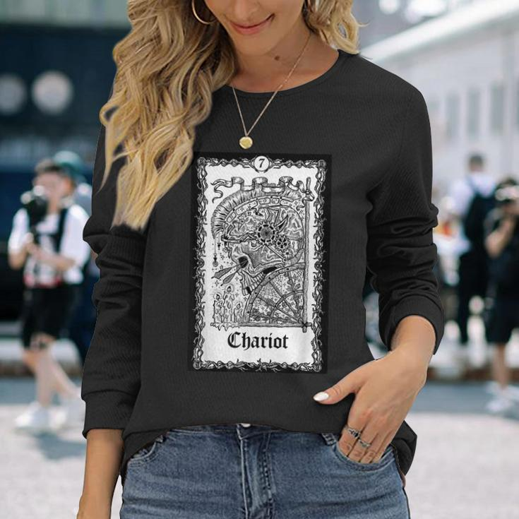 Tarot Card The Chariot Skull Goth Punk Magic Occult Tarot Long Sleeve T-Shirt Gifts for Her