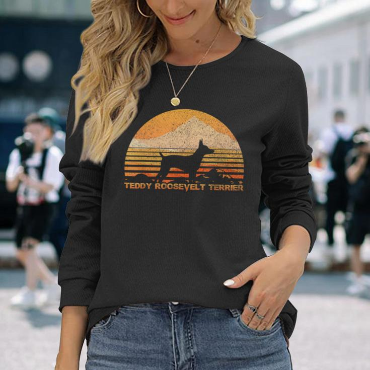 Teddy Roosevelt Terrier Lover Vintage Retro Long Sleeve T-Shirt Gifts for Her