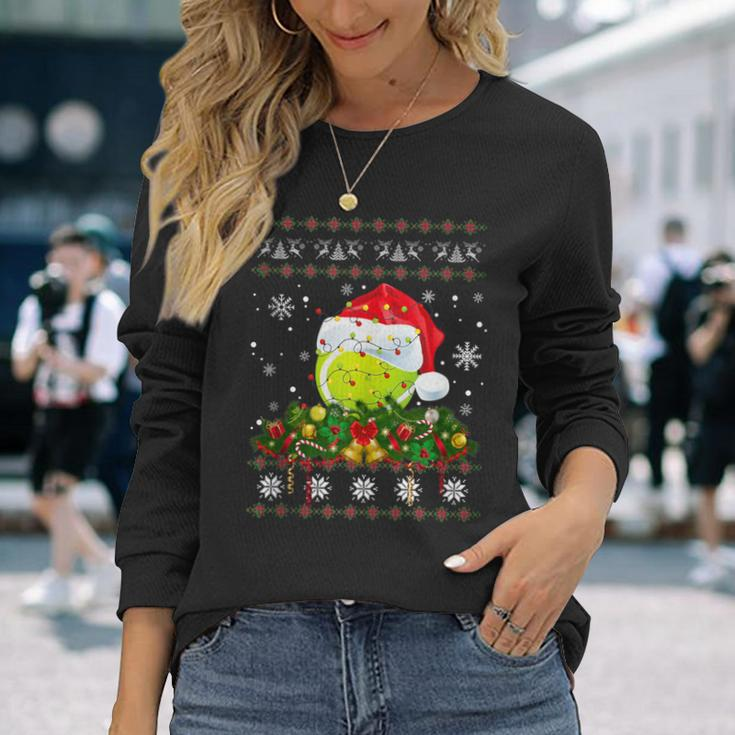 Tennis Ugly Sweater Christmas Pajama Lights Sport Lover Long Sleeve T-Shirt Gifts for Her