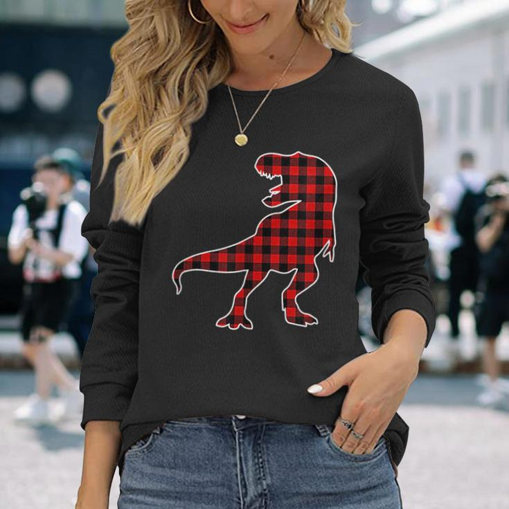 Th Dinosaur Red Buffalo Plaid Costume Dinosaur Lover For Buffalo Lovers Long Sleeve T-Shirt Gifts for Her