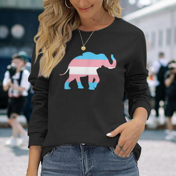 Transgender Elephant Trans Pride Flag Ftm Mtf Elephant Lover Long Sleeve T-Shirt Gifts for Her