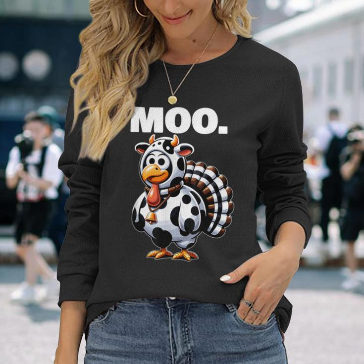Turkey Moo Thanksgiving Long Sleeve T-Shirt Gifts for Her