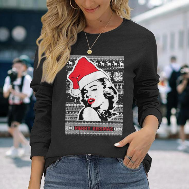 Ugly Christmas Sweater Style Merry Kissmas Long Sleeve T-Shirt Gifts for Her