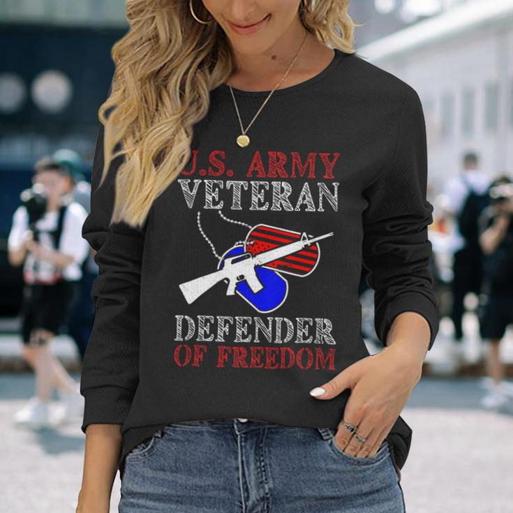 Veteran Vets Us Army Veteran Defender Of Freedom Fathers Veterans Day 5 Veterans Long Sleeve T-Shirt Gifts for Her