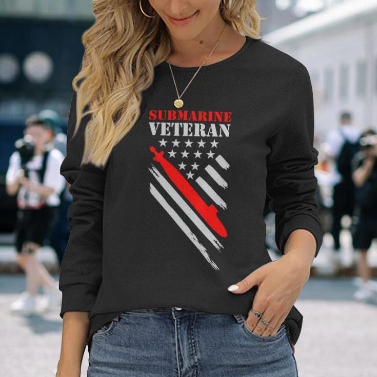 Veteran Vets Us Navy Submarine Veteran Usa Flag Vintage Submariner Veterans Long Sleeve T-Shirt Gifts for Her