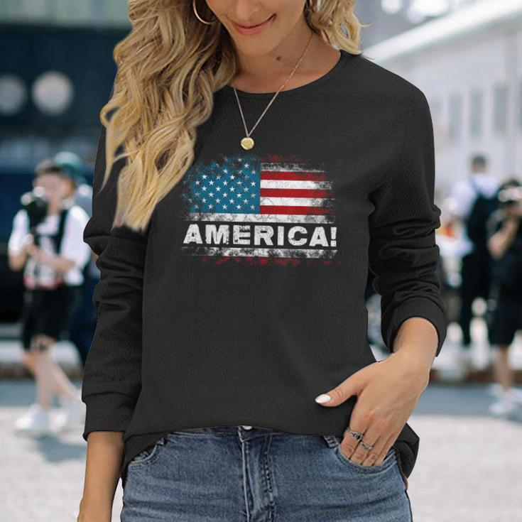 Vintage Merica 4Th Of July Usa Flag Patriotic American Long Sleeve T-Shirt T-Shirt Gifts for Her