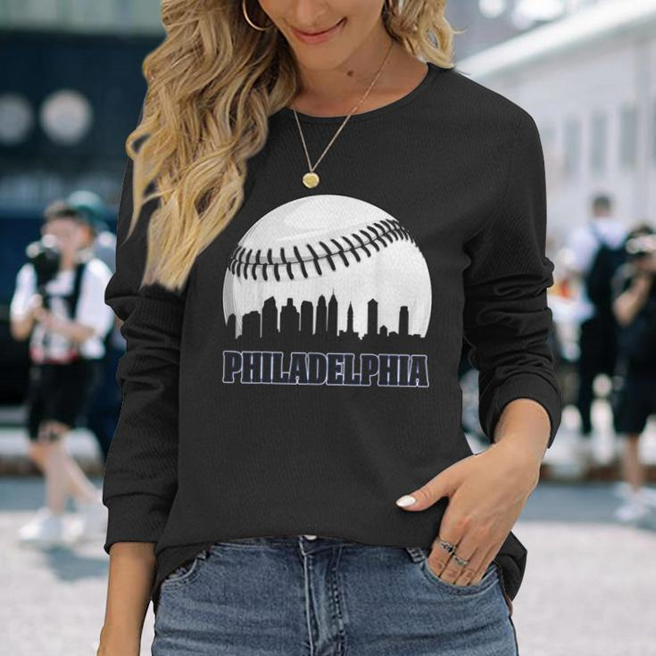 Vintage Philadelphia Baseball Skyline Retro Philly Cityscap Long Sleeve T-Shirt Gifts for Her