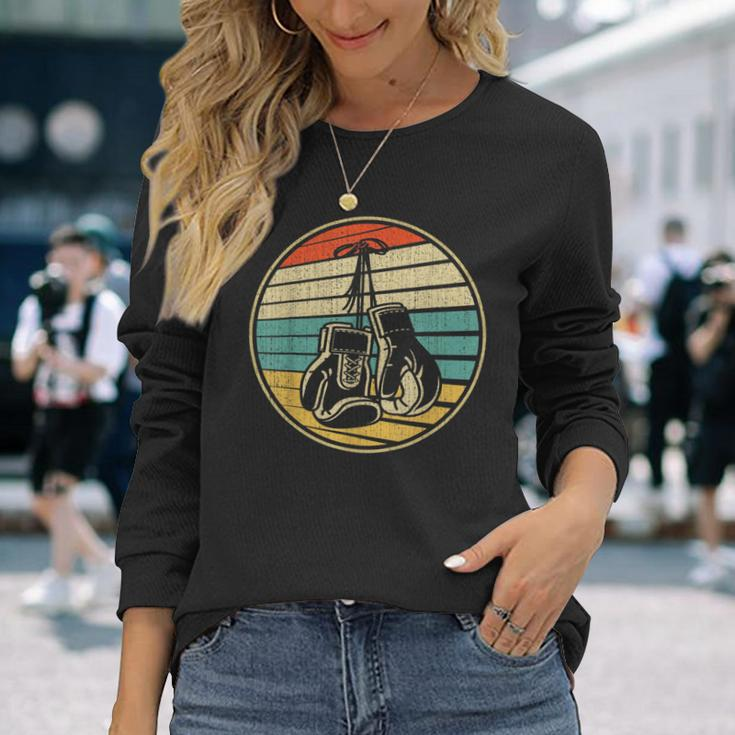 Vintage Retro 60S 70S Style Boxing Gloves Boxer Player Lover Long Sleeve T-Shirt Gifts for Her