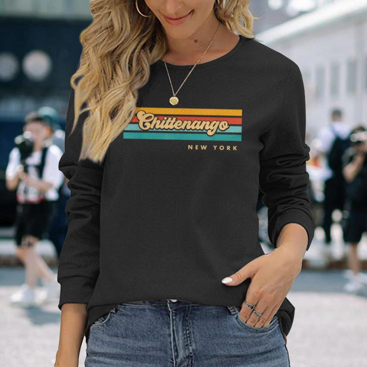 Vintage Sunset Stripes Chittenango New York Long Sleeve T-Shirt Gifts for Her