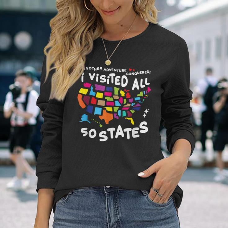 I Visited All 50 States Us Map Travel Challenge Long Sleeve T-Shirt Gifts for Her