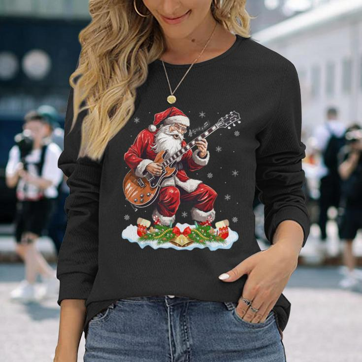 Xmas Guitarist Santa Playing Guitar Christmas Long Sleeve T-Shirt Gifts for Her