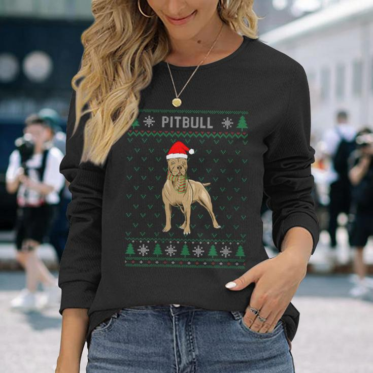 Xmas Pitbull Dog Ugly Christmas Sweater Party Long Sleeve T-Shirt Gifts for Her
