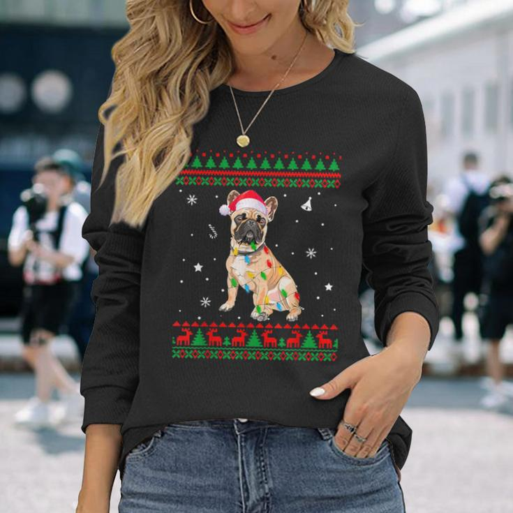 Xmas Ugly Sweater Christmas Lights French Bulldog Dog Lover Long Sleeve T-Shirt Gifts for Her