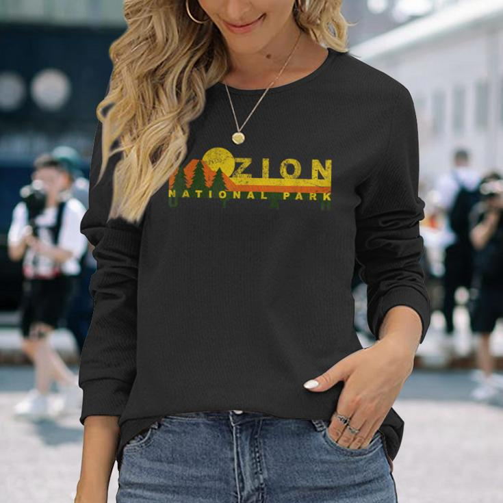 Zion National Park Sunny Mountain Treeline Long Sleeve T-Shirt Gifts for Her