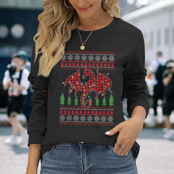 Zodiac Dragon Ugly Sweater Christmas Lights Dragon Lover Long Sleeve T-Shirt Gifts for Her
