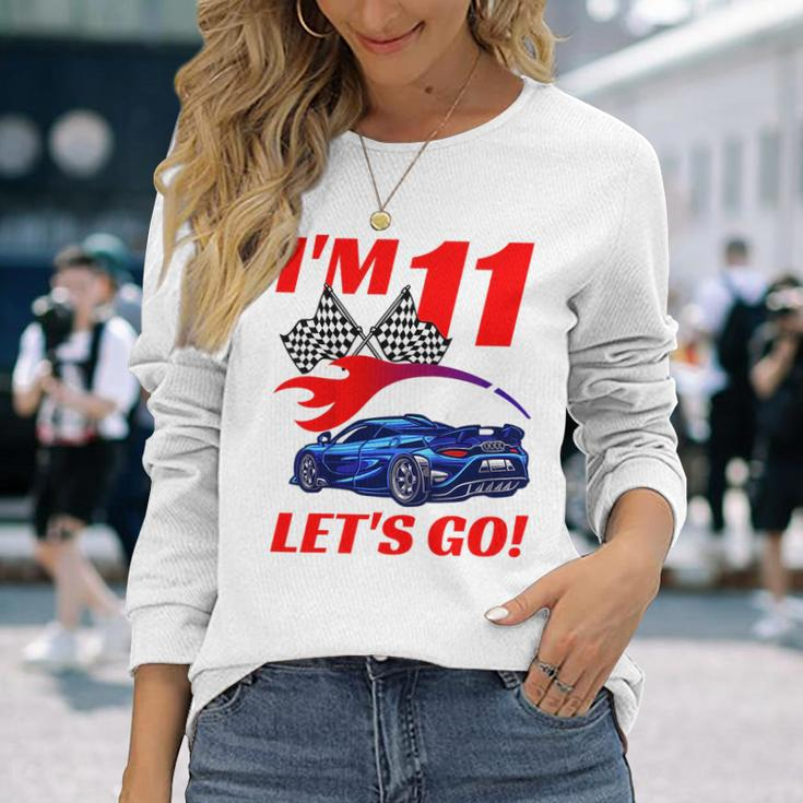 11 Year Old 11Th Racing Racecar Birthday Party Boys Girls Long Sleeve T-Shirt Gifts for Her