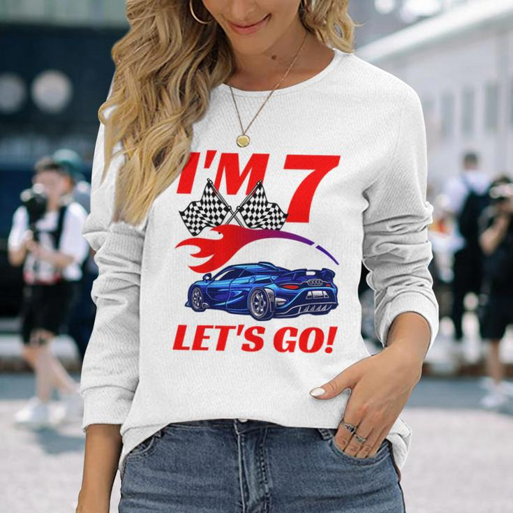 7 Year Old 7Th Racing Racecar Birthday Party Boys Girls Long Sleeve T-Shirt Gifts for Her