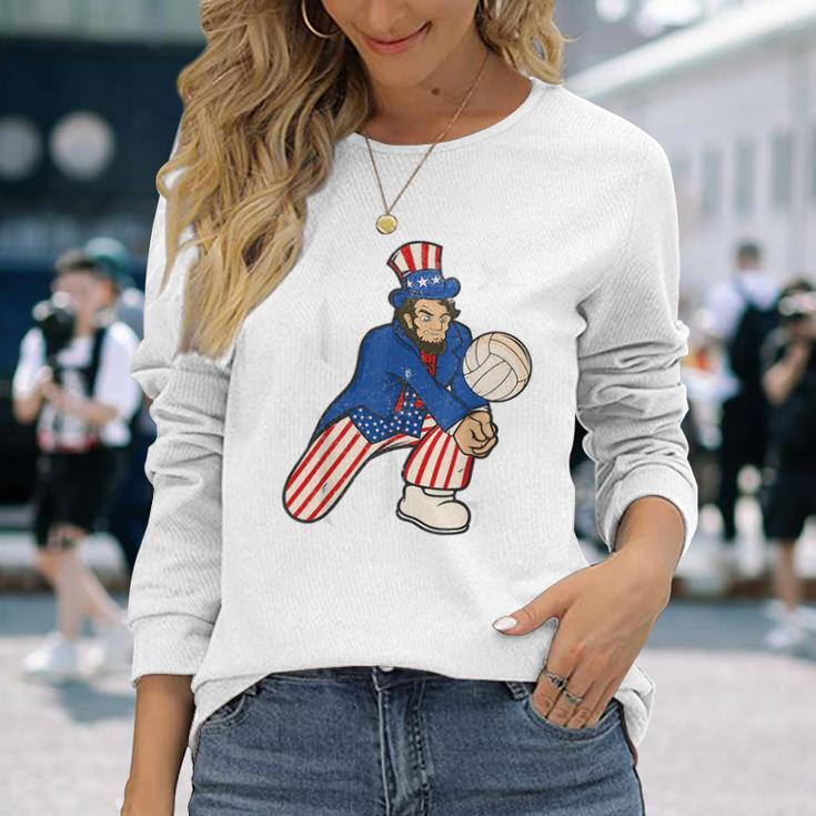 Abraham Lincoln Playing Volleyball 4Th Of July Long Sleeve T-Shirt Gifts for Her