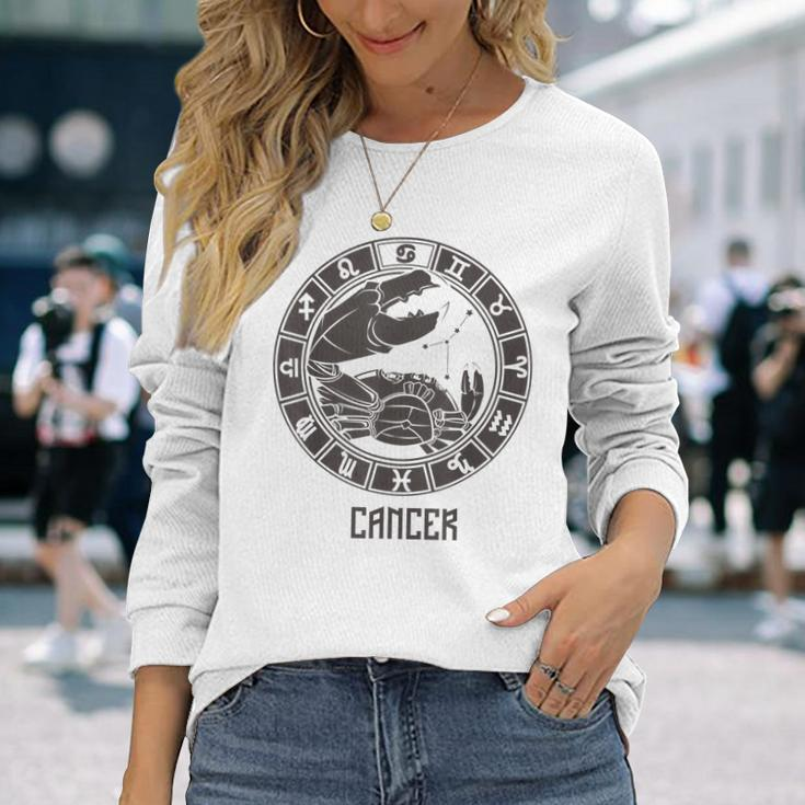 Cancer Zodiac Sign Symbol Stars June July Birthday Long Sleeve T-Shirt Gifts for Her