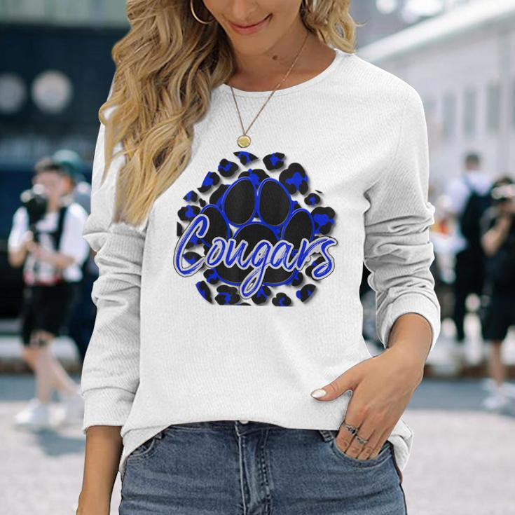 Cougar Blue Black Cheetah School Sports Fan Team Spirit Long Sleeve Gifts for Her