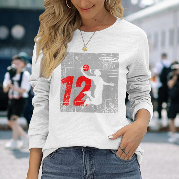 Distressed 12 Year Old 12Th Basketball Birthday Slam Dunk Long Sleeve T-Shirt T-Shirt Gifts for Her