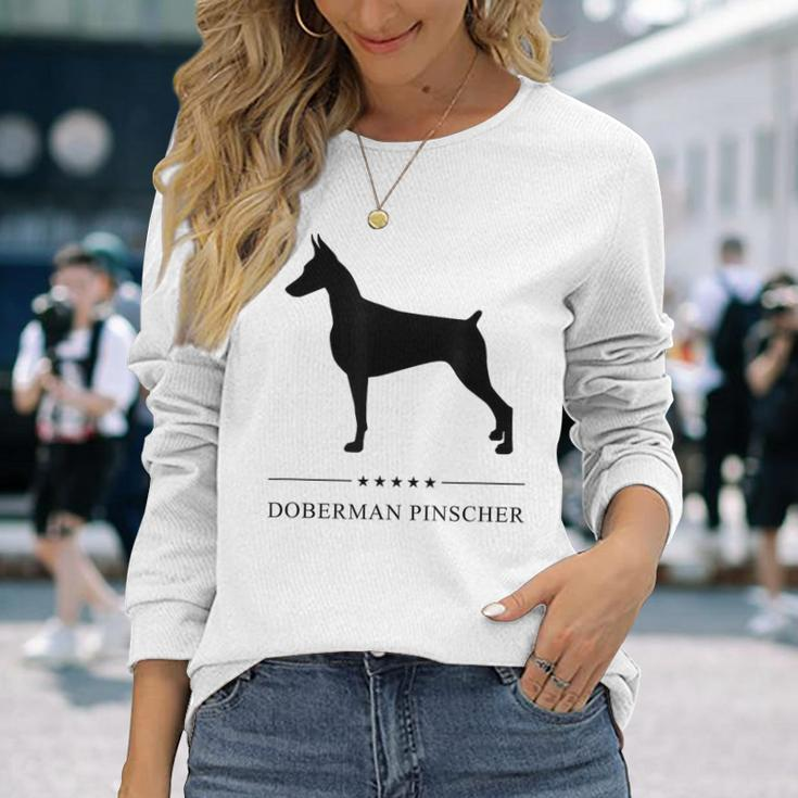 Doberman Pinscher Black Silhouette Long Sleeve T-Shirt Gifts for Her