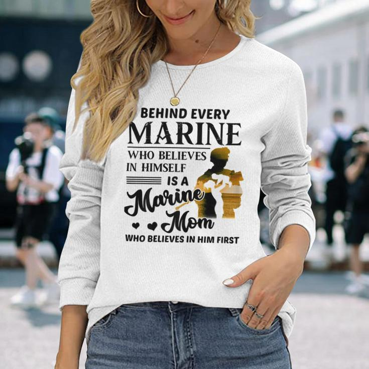 Marine Who Believes Himself Is A Marine Mom Veterans Shirt Long Sleeve T-Shirt Gifts for Her