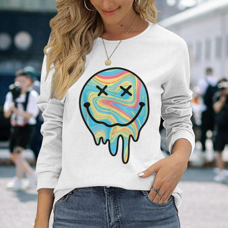 Melting Smile Smiling Melted Dripping Happy Face Cute Long Sleeve T-Shirt Gifts for Her
