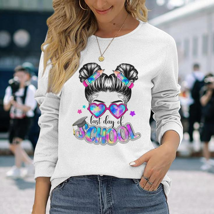 Messy Bun Girl Graduation Happy Last Day Of School Long Sleeve T-Shirt T-Shirt Gifts for Her