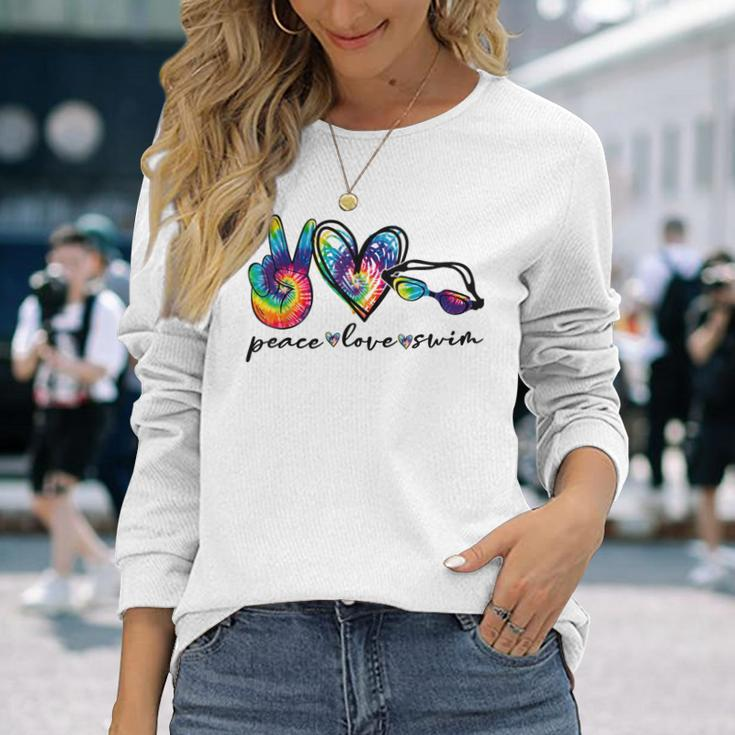Peace Love Swim Tie Dye Swimmer Swimming Summer Trip Long Sleeve T-Shirt Gifts for Her