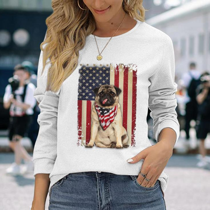 Pug American Flag 4Th Of July Independence Long Sleeve T-Shirt Gifts for Her