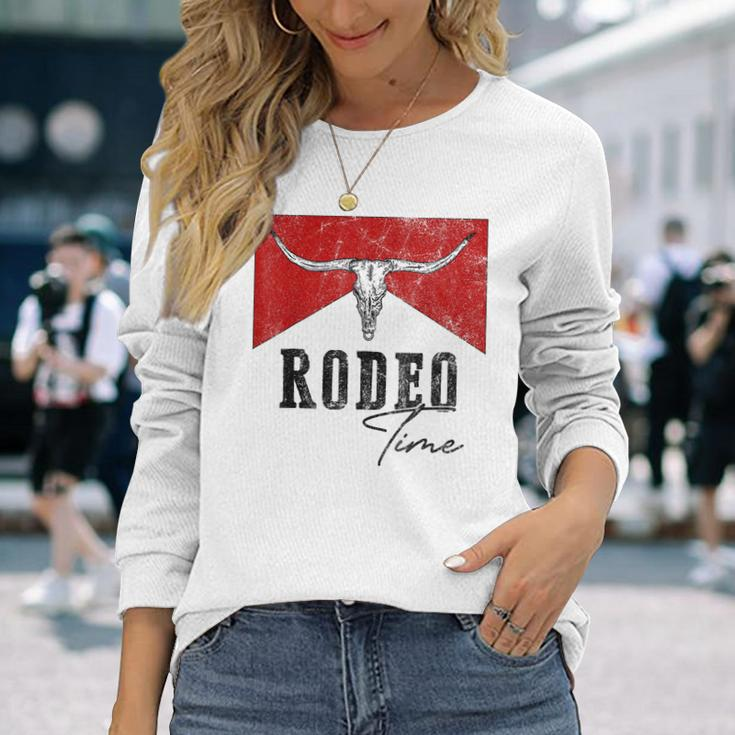 Vintage Bull Skull Western Life Country Rodeo Time Long Sleeve T-Shirt Gifts for Her