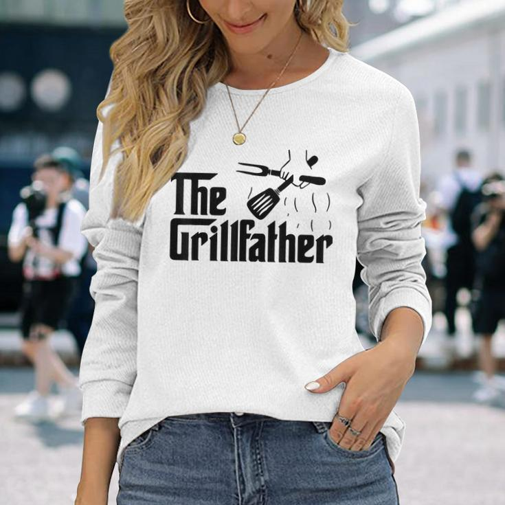 Vintage The Grillfather Dad Bbq Grill Fathers Day Long Sleeve T-Shirt Gifts for Her