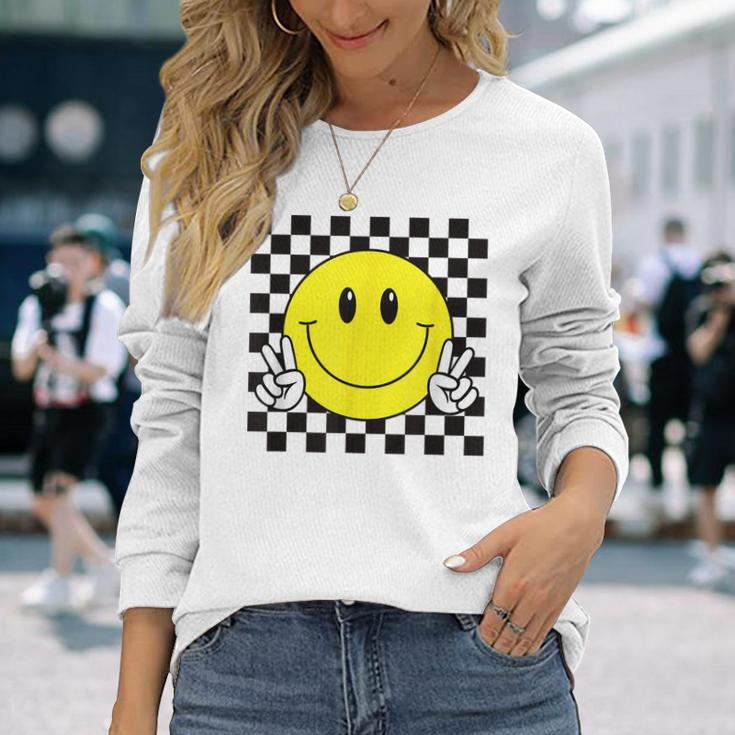 Yellow Smile Face Cute Checkered Peace Smiling Happy Face Long Sleeve Gifts for Her