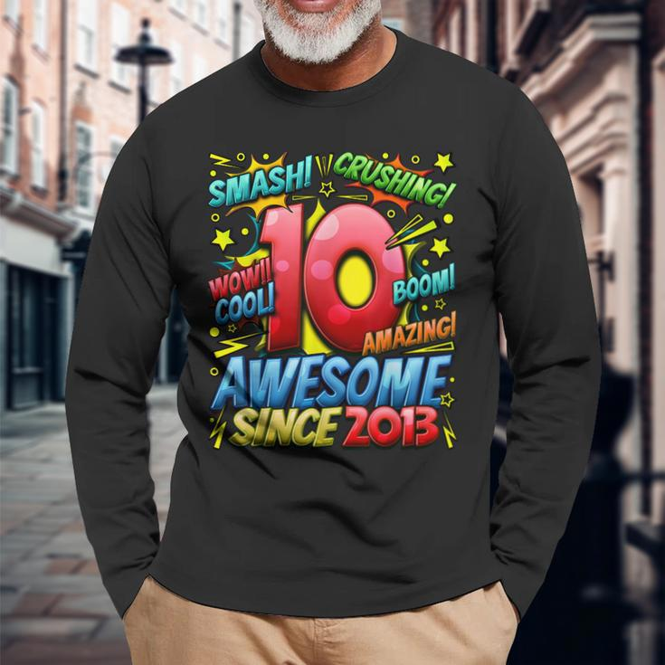 10Th Birthday Comic Style Awesome Since 2013 10 Year Old Boy Long Sleeve T-Shirt Gifts for Old Men